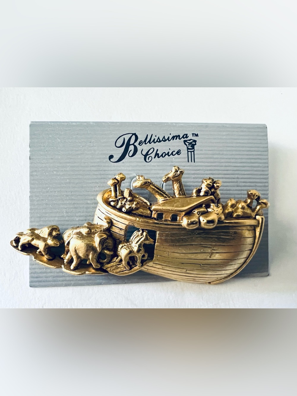 Vintage OAJC Noah’s Ark Animal Brooch Gold Tone Figural Biblical Statement Pin